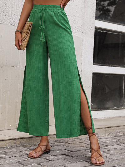 First Verse High Waist Slit Wide Leg Pants