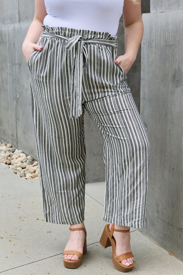 Heimish Find Your Path Full Size Paperbag Waist Striped Culotte Pants